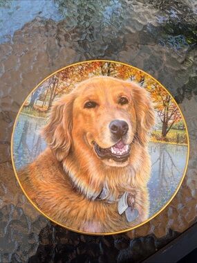 Danbury Mint Golden Retriever Decorative Plate - Orange, Brown
